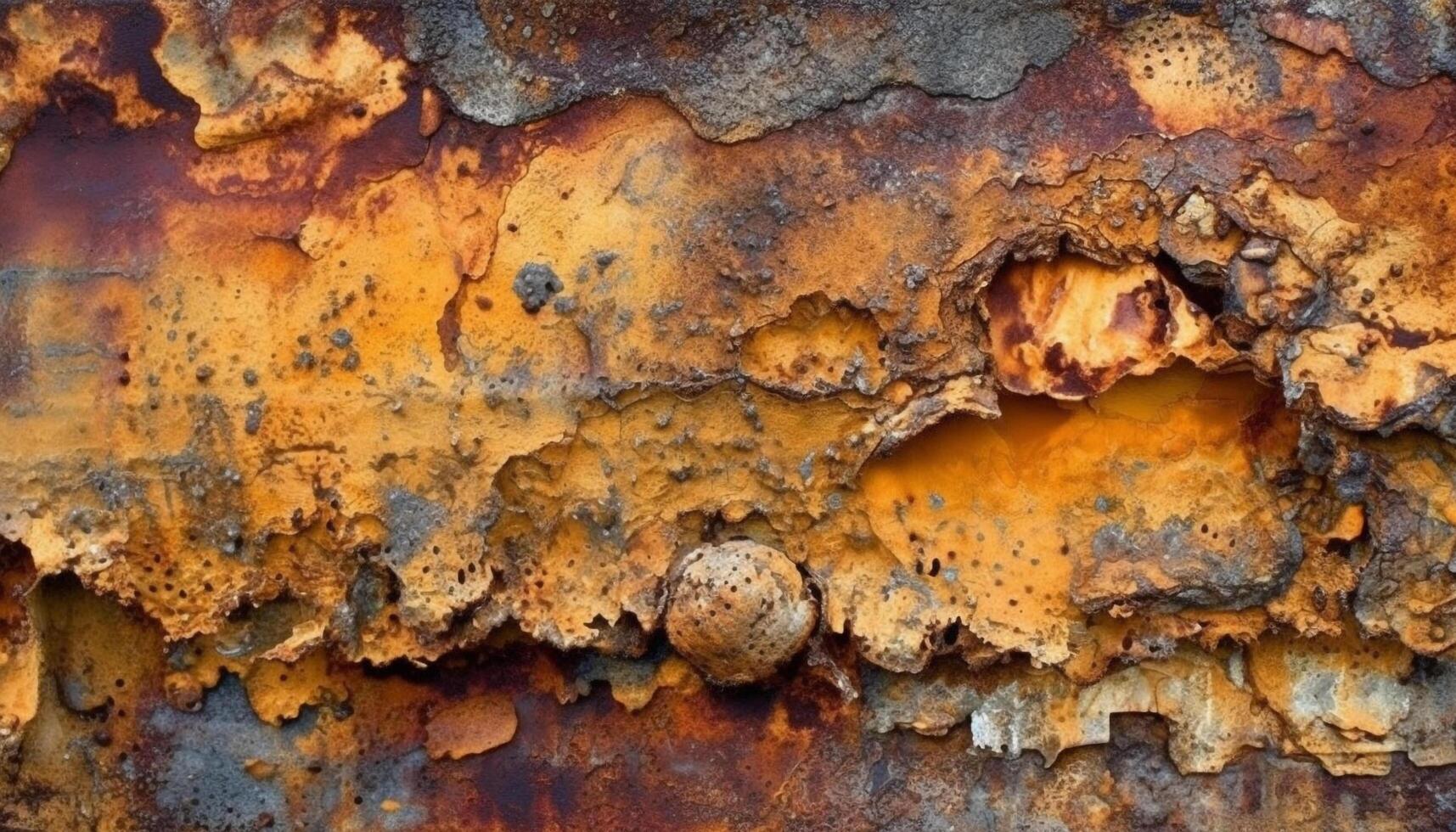 Rusty metal plate on old wall, textured effect and weathered generated by AI photo