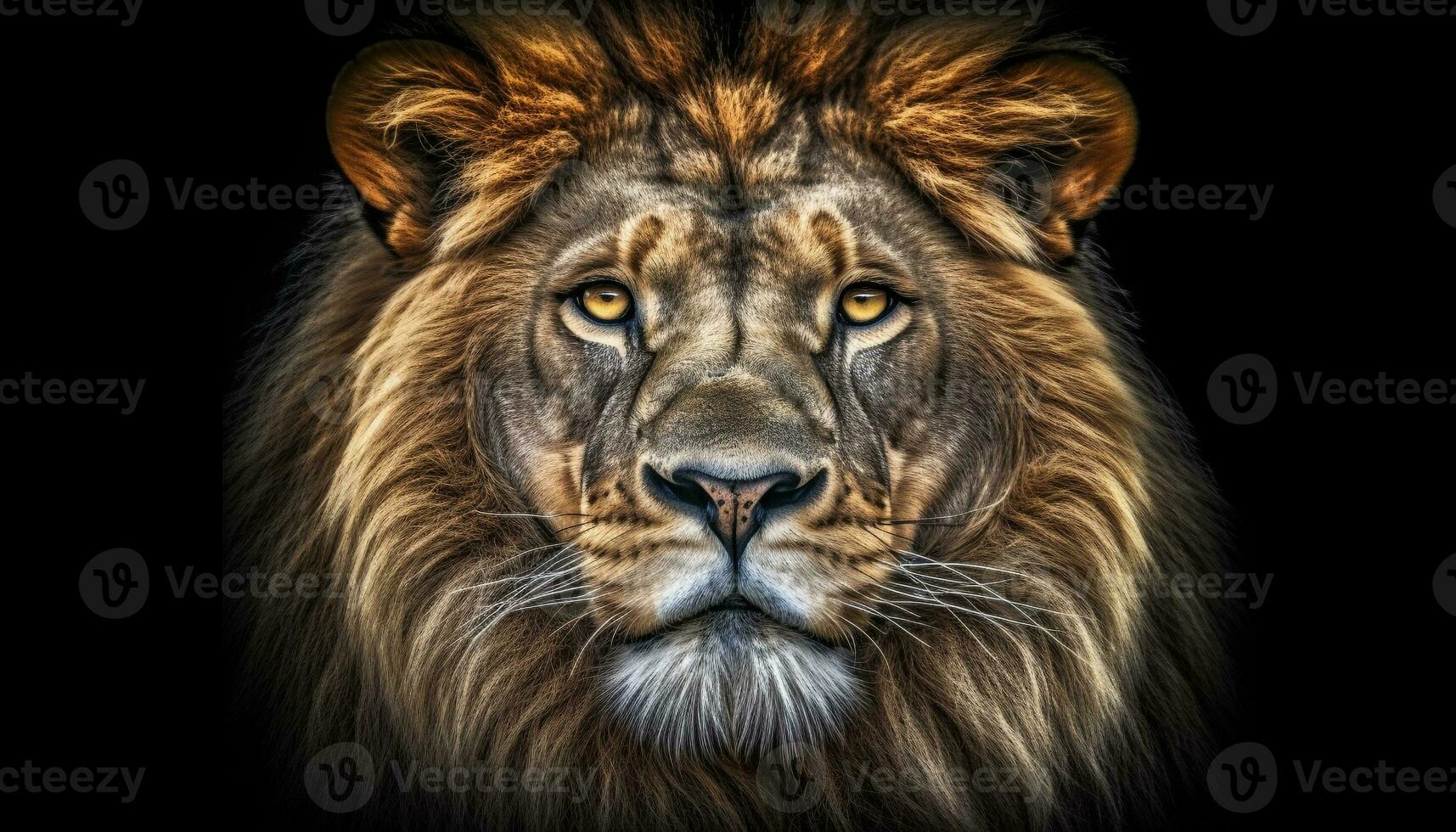 Majestic lion, endangered big cat, close up portrait, Africa hunter generated by AI photo