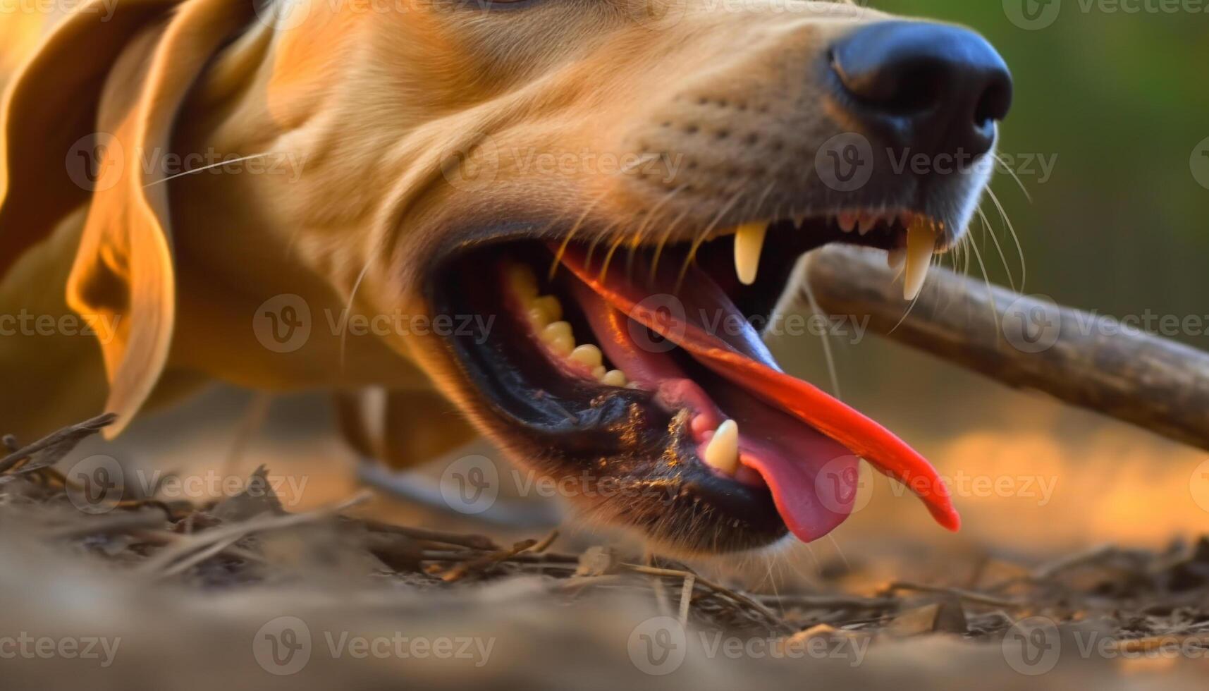 Cute puppy yawns, playing in grass, joyful friendship outdoors generated by AI photo