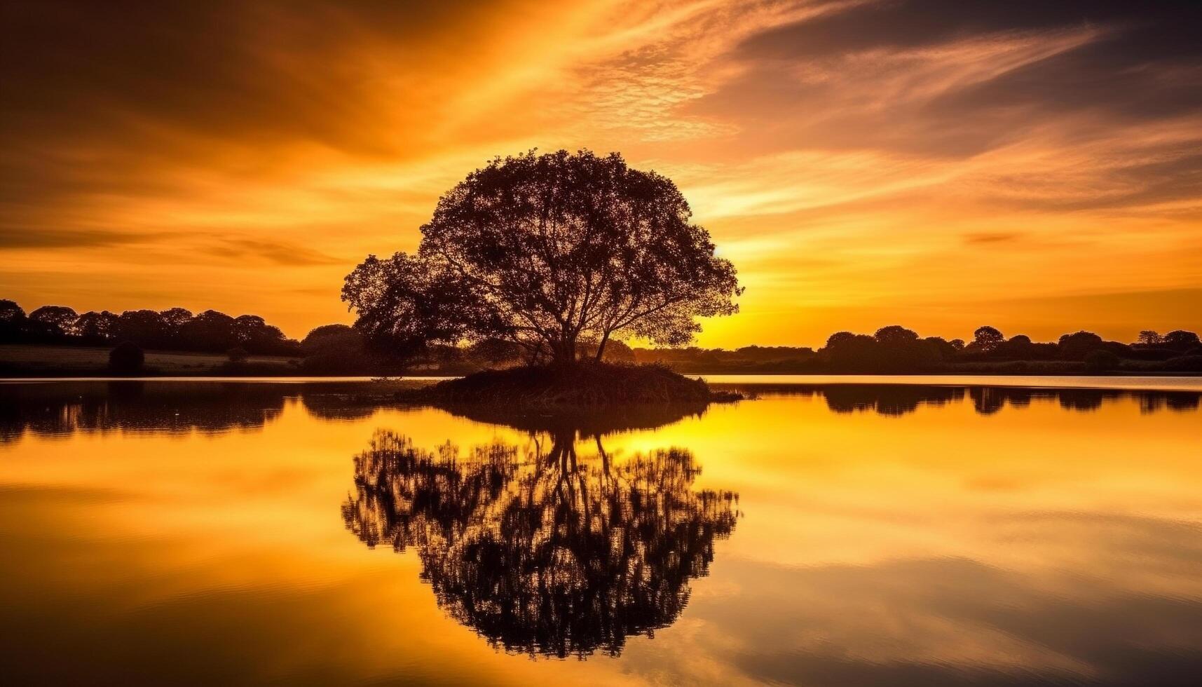 Tranquil sunset over water reflects beauty in nature golden hues generated by AI photo