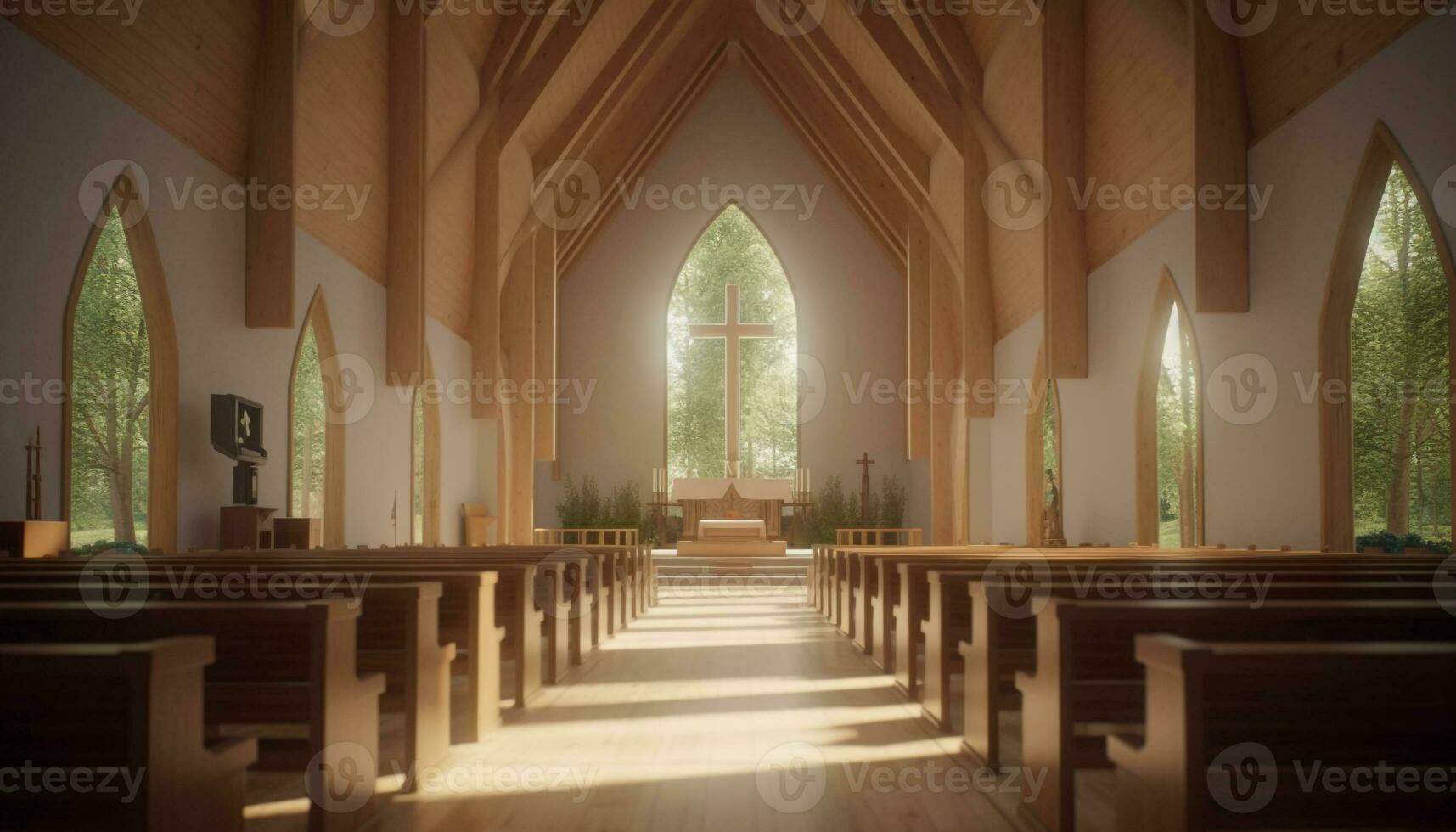 Inside the old chapel, praying in silence, surrounded by history generated by AI photo