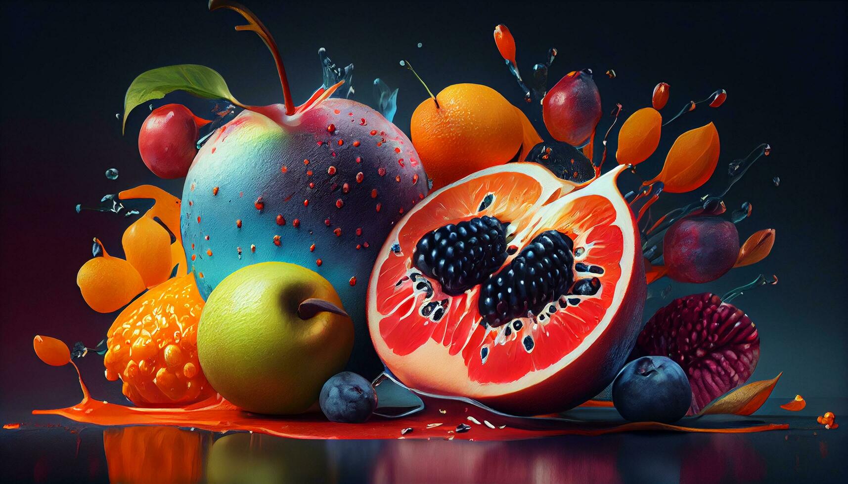 fresh and healthy fruits splashing ,generative AI photo