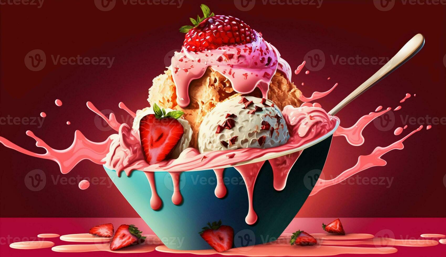 Strawberry dessert, chocolate fruit, cream gourmet ice ,generative AI photo