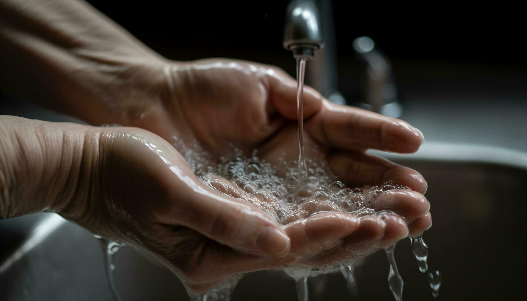 Clean hand pouring water from sink faucet generated by AI photo