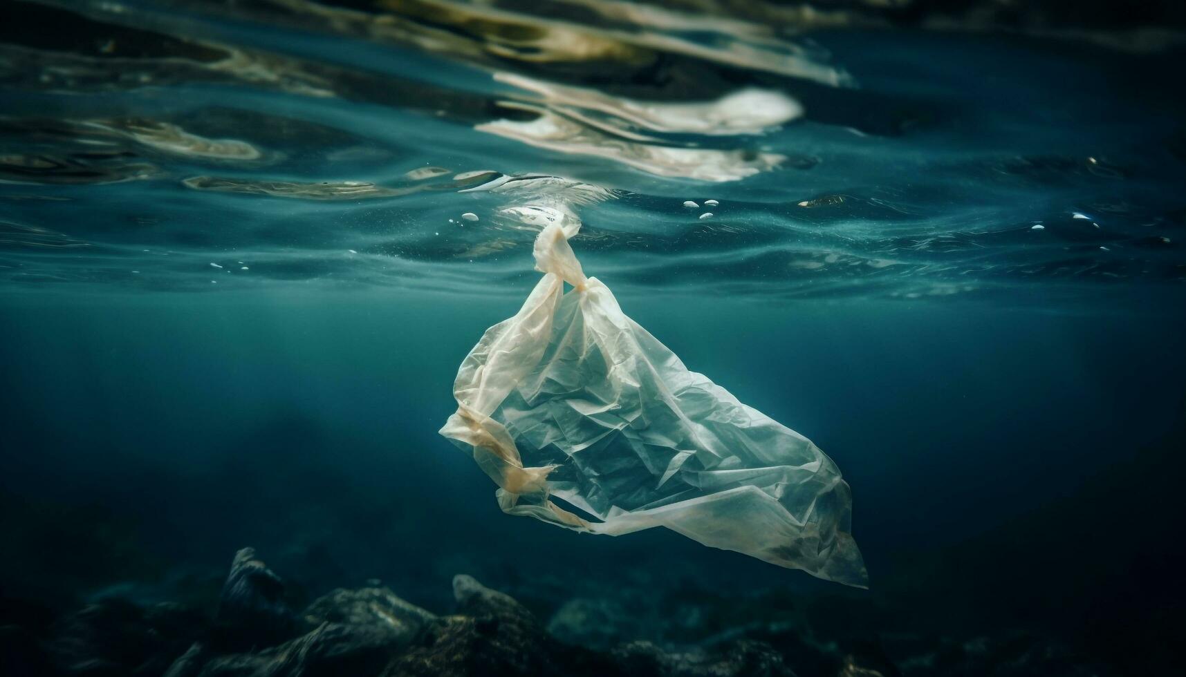 One woman swimming deep with fish below generated by AI photo