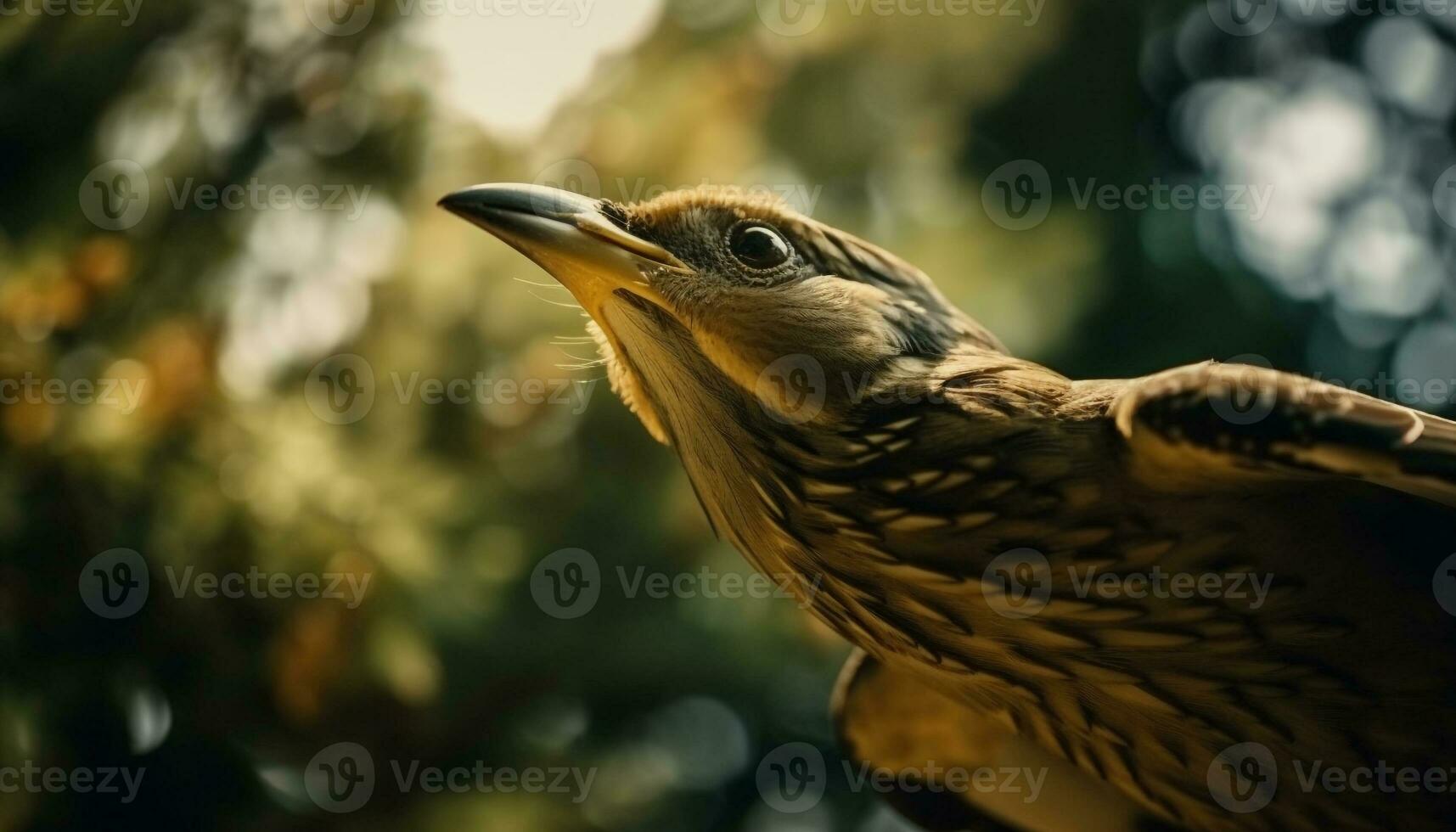 Yellow hawk perched on branch, looking serene generated by AI photo