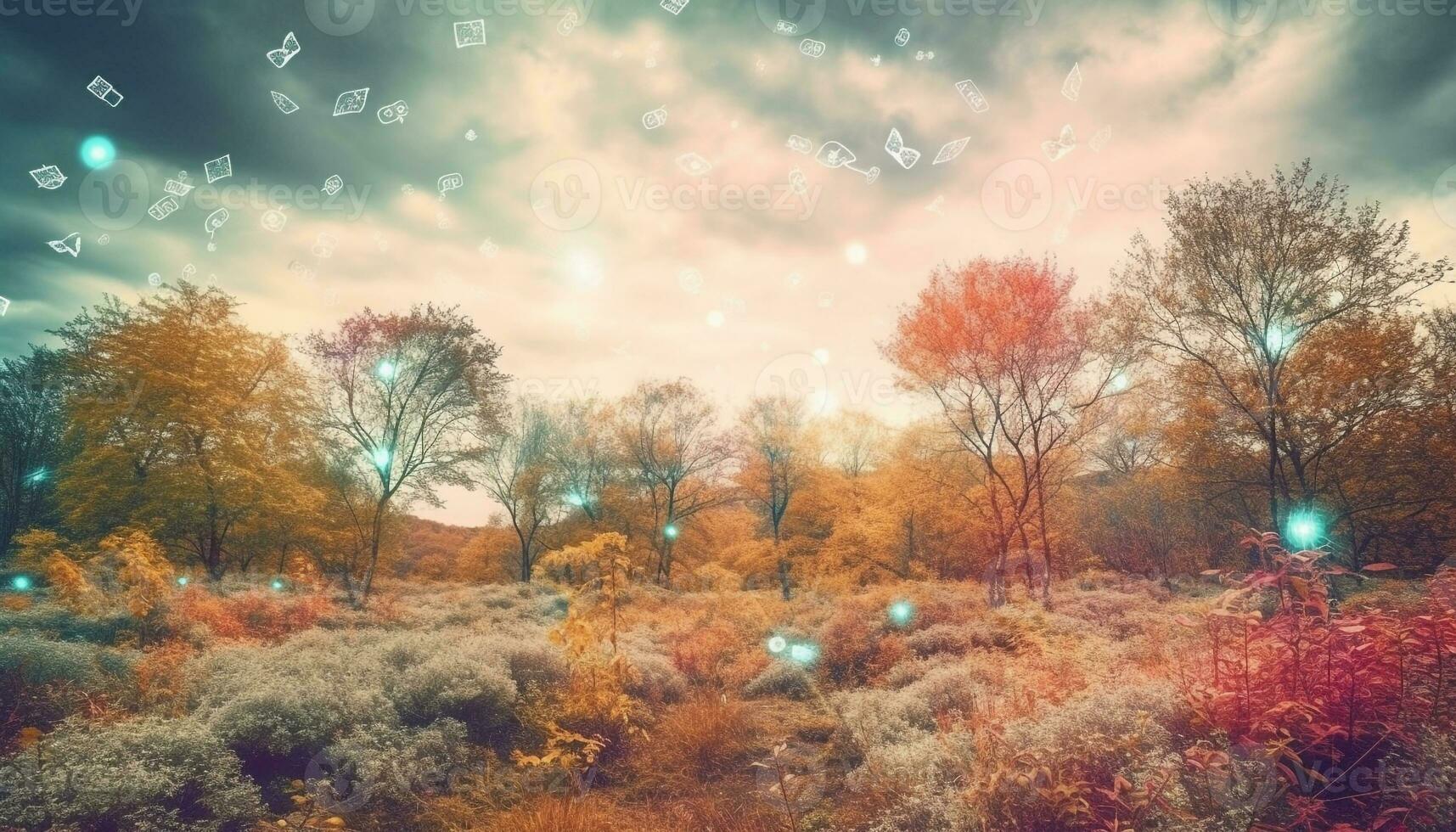 Vibrant autumn forest leaves create serene beauty generated by AI photo