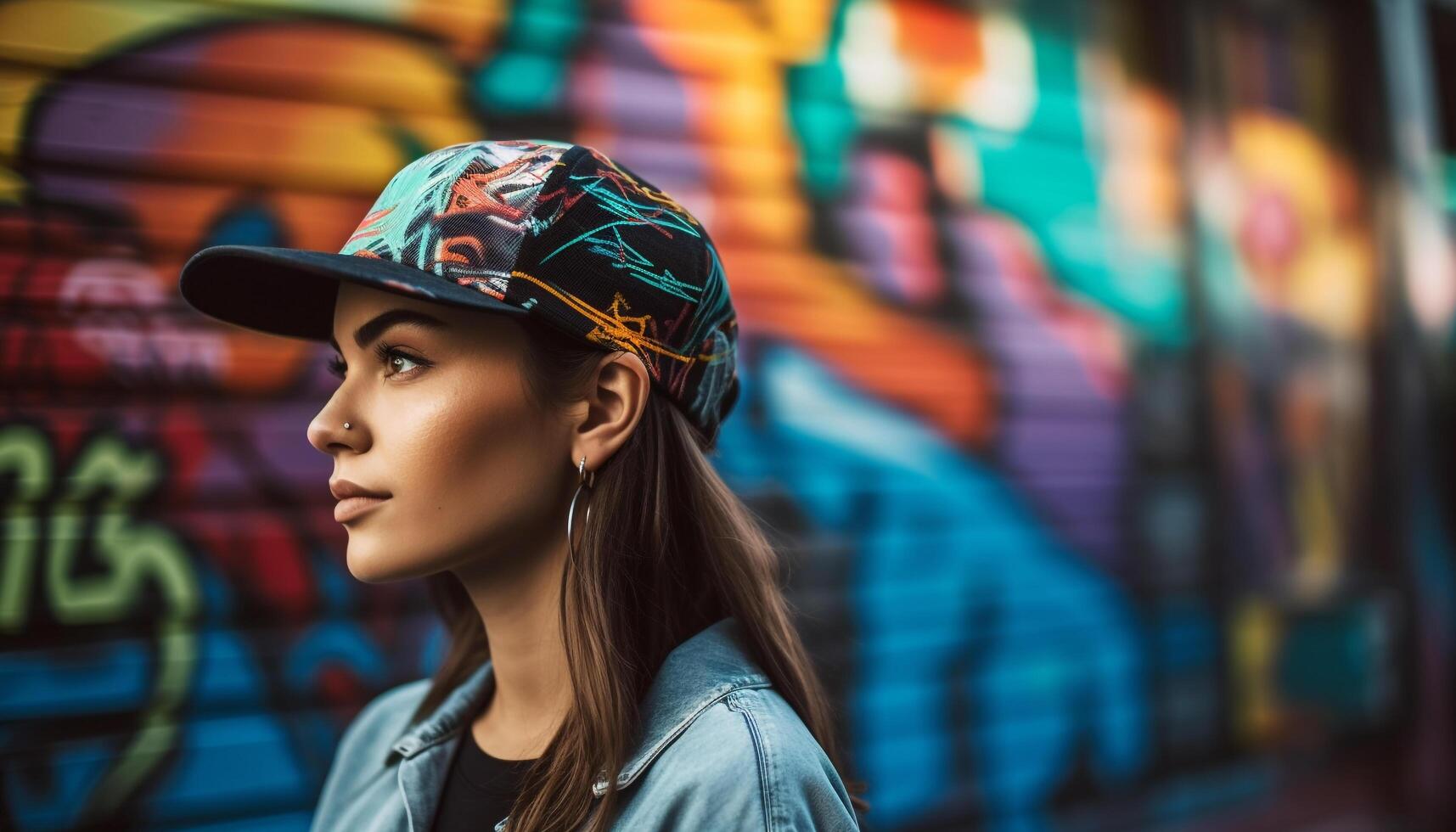 Young woman exudes elegance confidence outdoors generated by AI photo