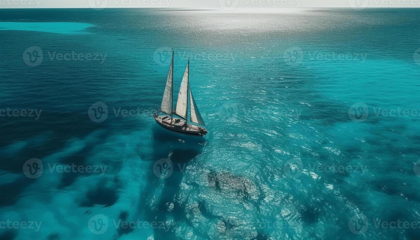 Sailing ship glides on wave, summer adventure generated by AI photo