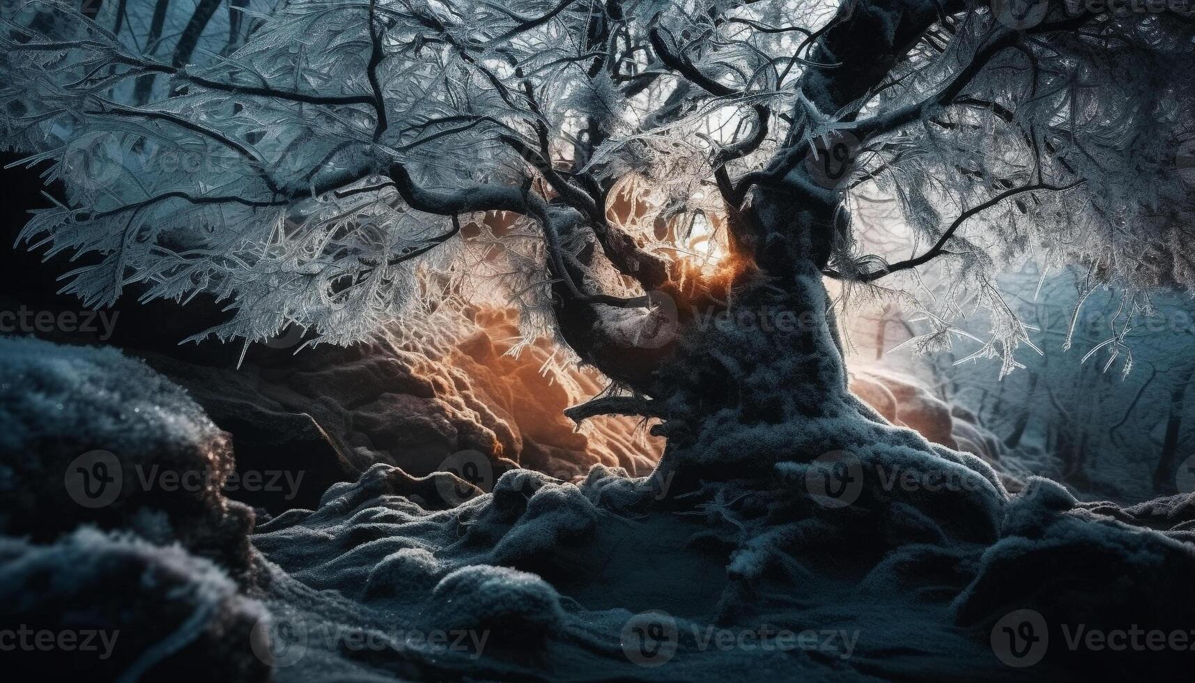 Spooky forest in the dark of winter generated by AI photo