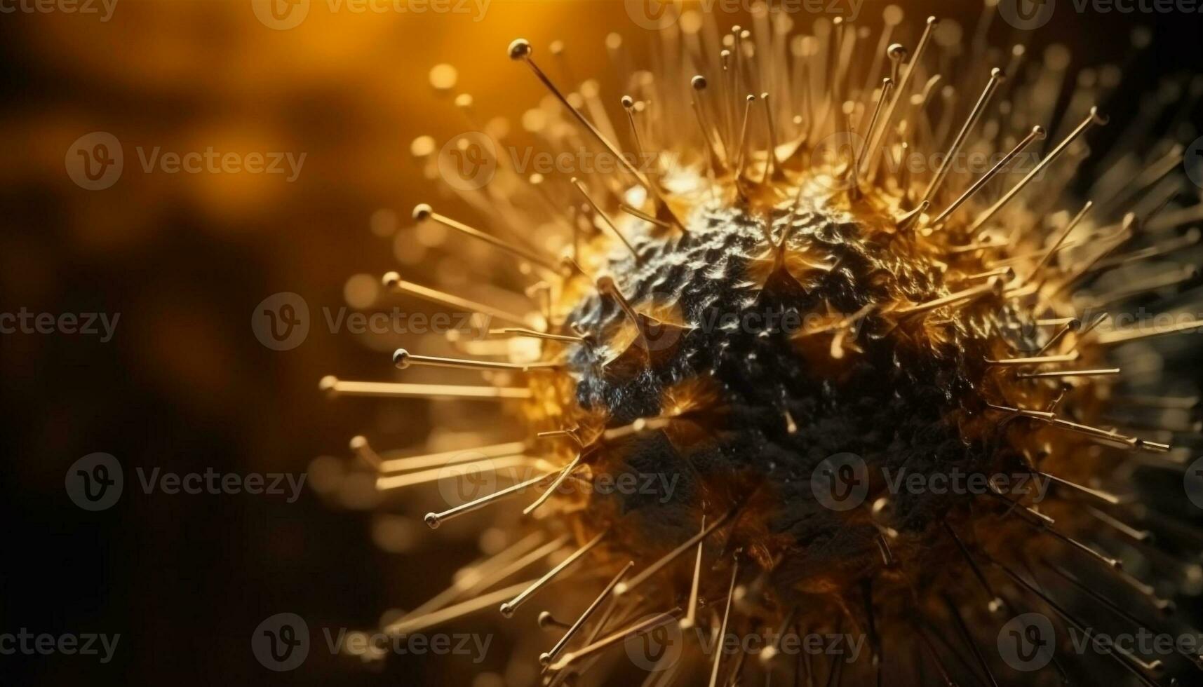 Glowing yellow dandelion defocused in macro close up generated by AI photo