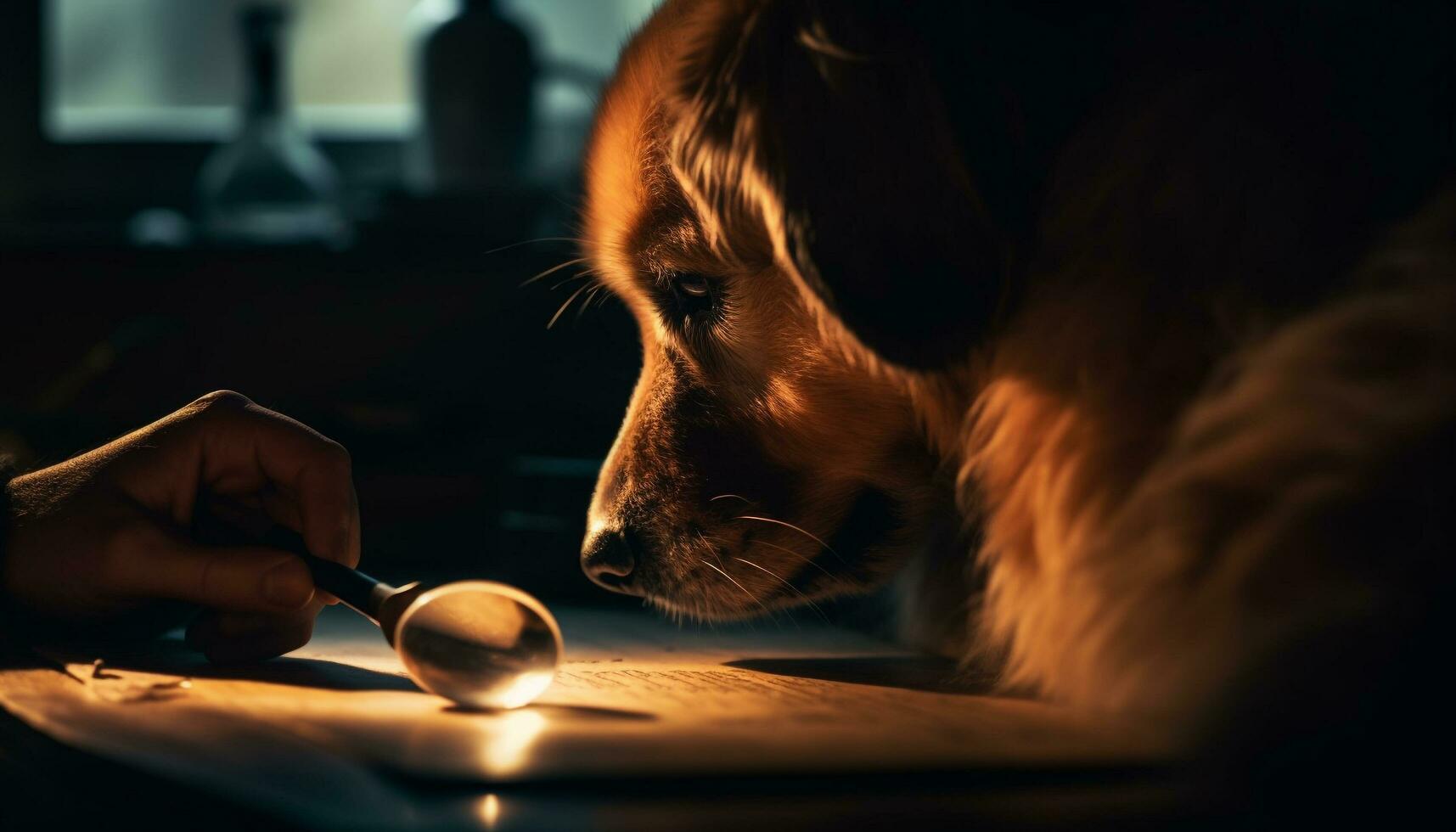 linda perrito sentado en mesa, mirando adorable generado por ai foto