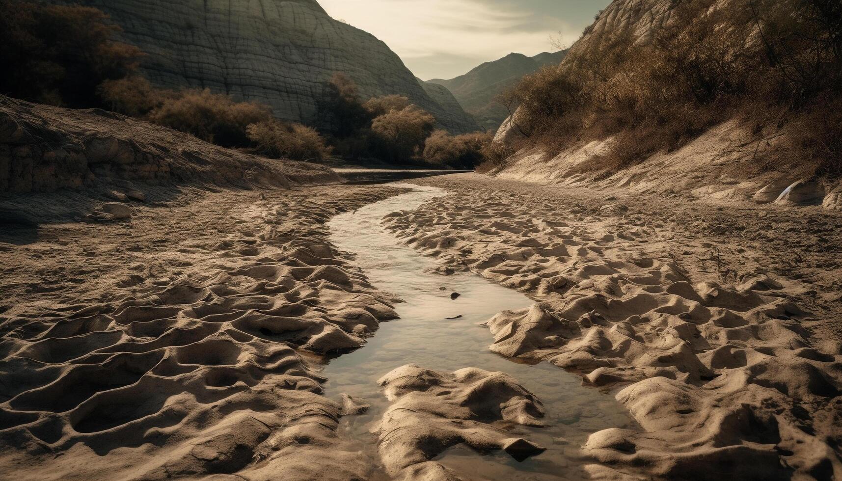 puesta de sol terminado montaña rango, tranquilo belleza en naturaleza generado por ai foto