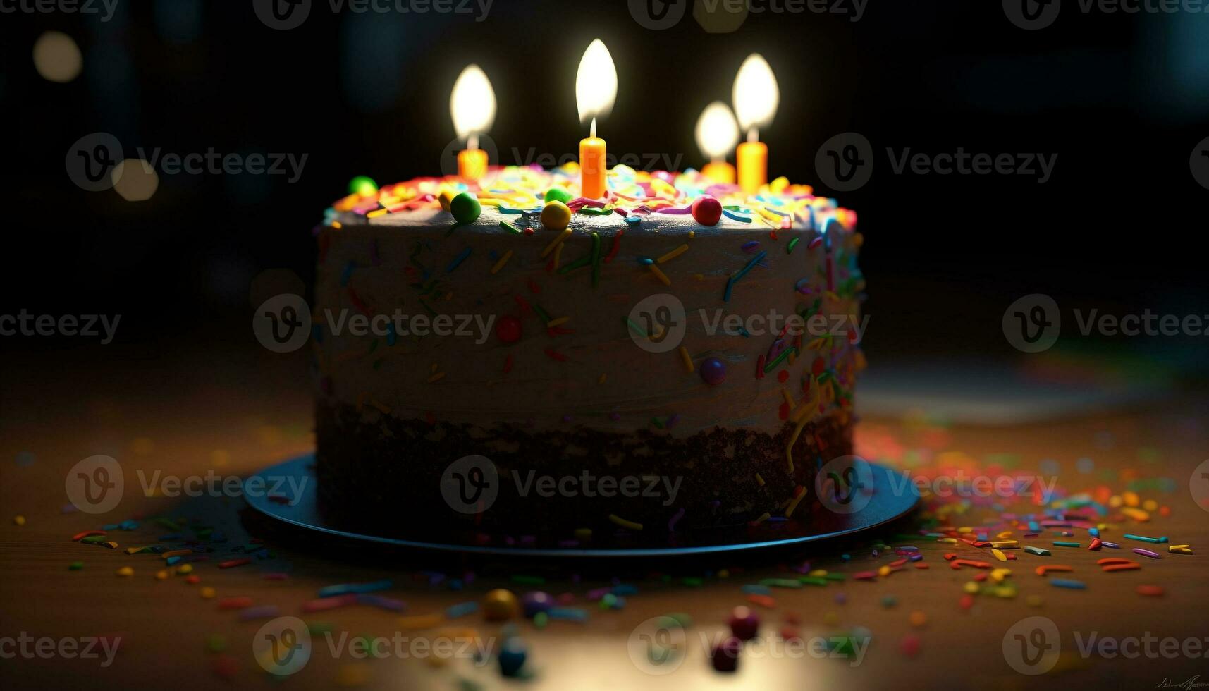 Birthday celebration  cake, candles, and confetti fun generated by AI photo