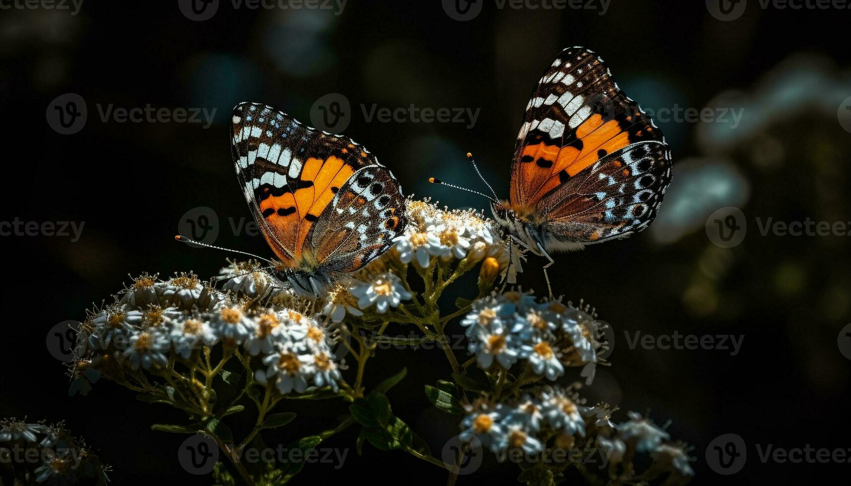 Vibrant monarch butterfly perching on single flower generated by AI photo