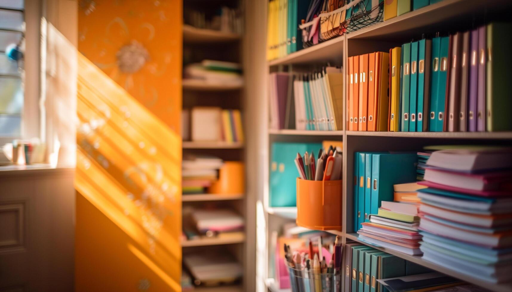 Abundance of literature on bookshelf for studying generated by AI photo