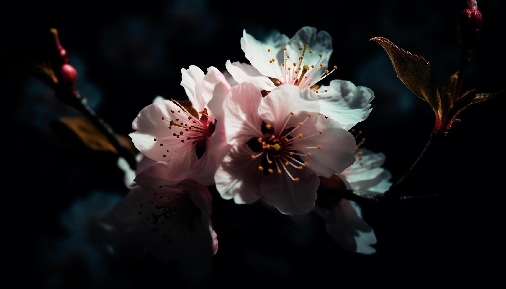 Vibrant cherry blossom, pink petals in focus generated by AI photo