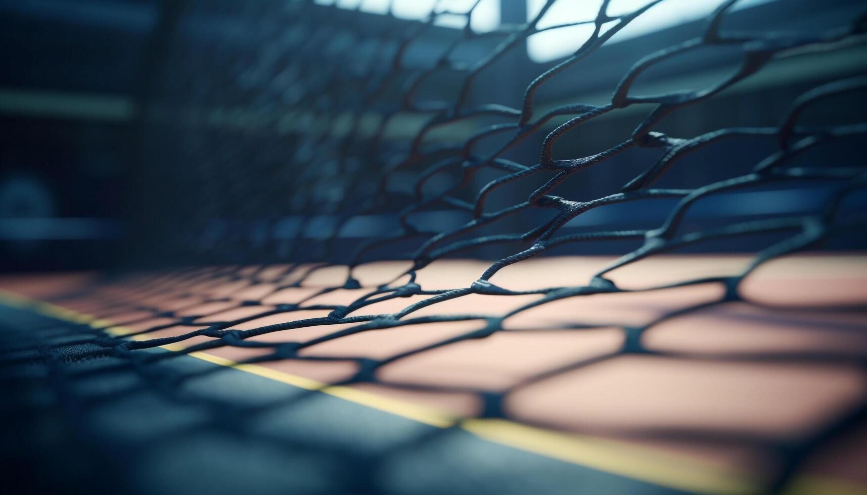 Metal netting shapes sport equipment pattern indoors generated by AI photo
