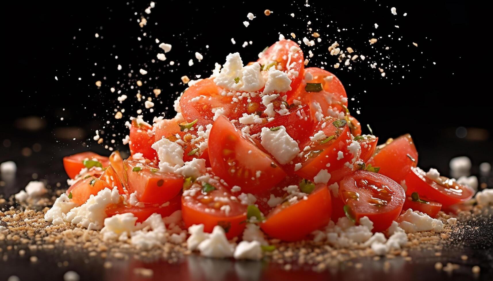 Fresh gourmet salad with tomato slice and mozzarella on plate generated by AI photo