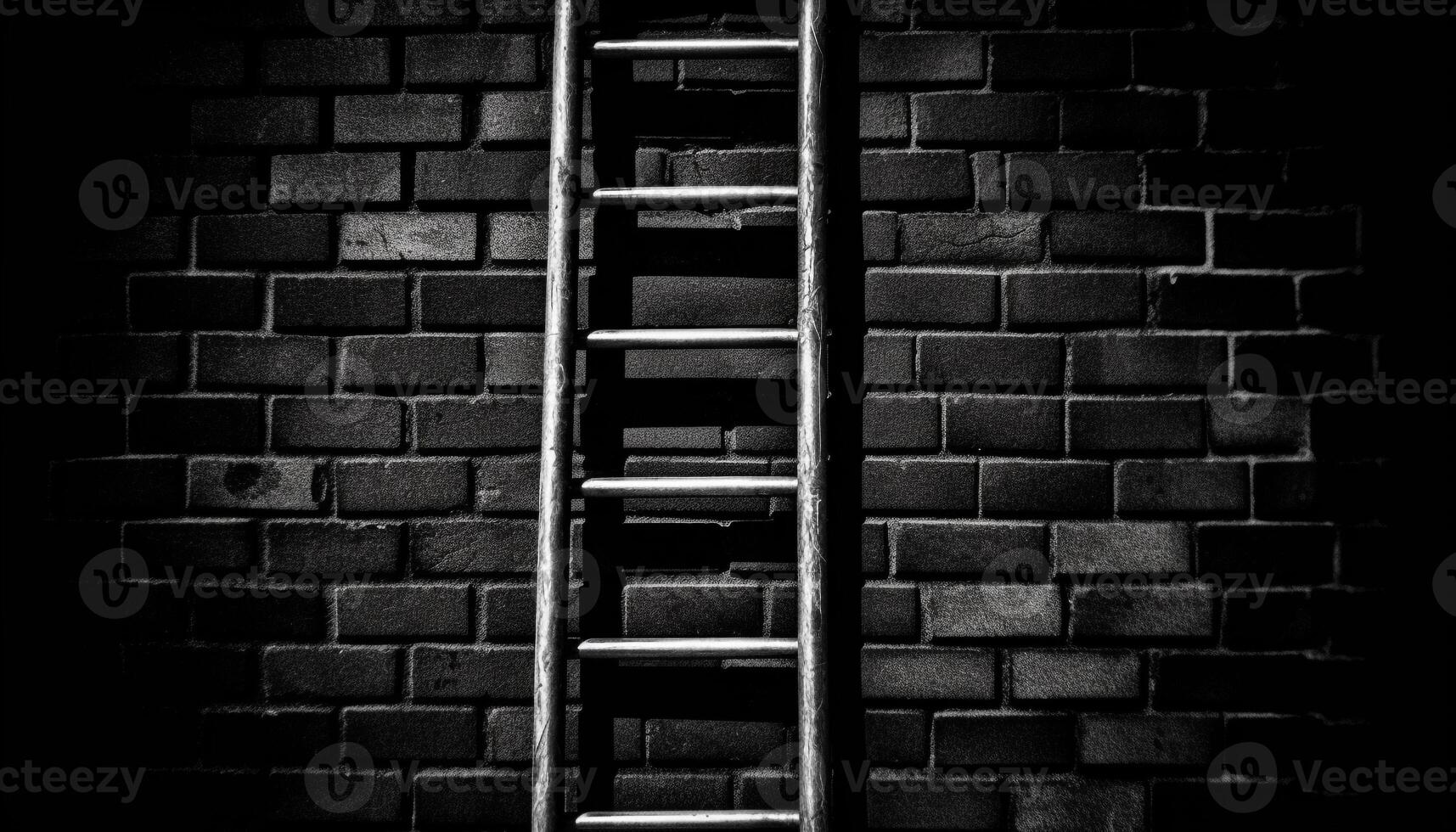 Clambering up the ladder of success, conquering adversity with determination generated by AI photo