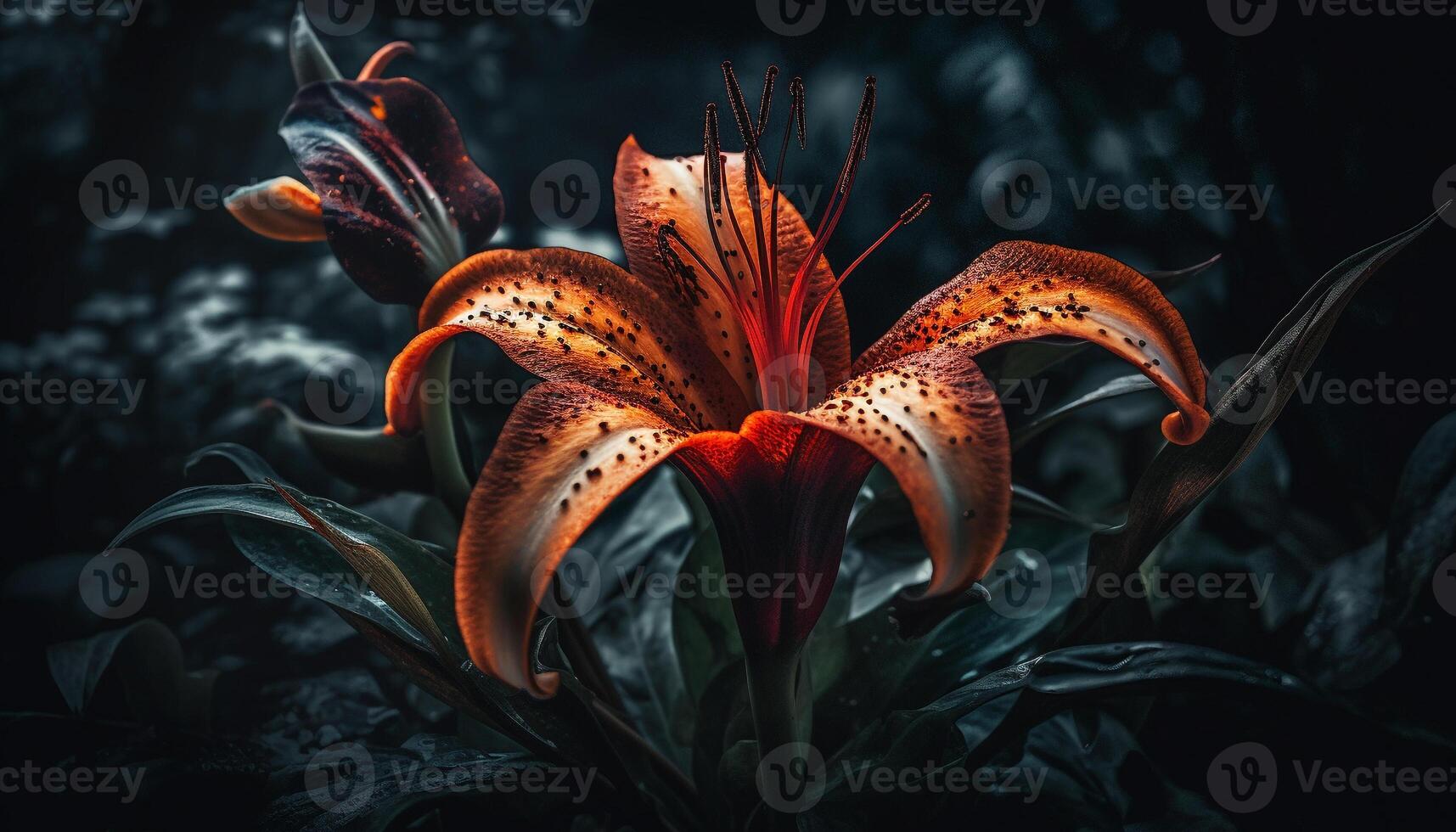 Beautiful hibiscus blossom in nature, wet with dew drops generated by AI photo