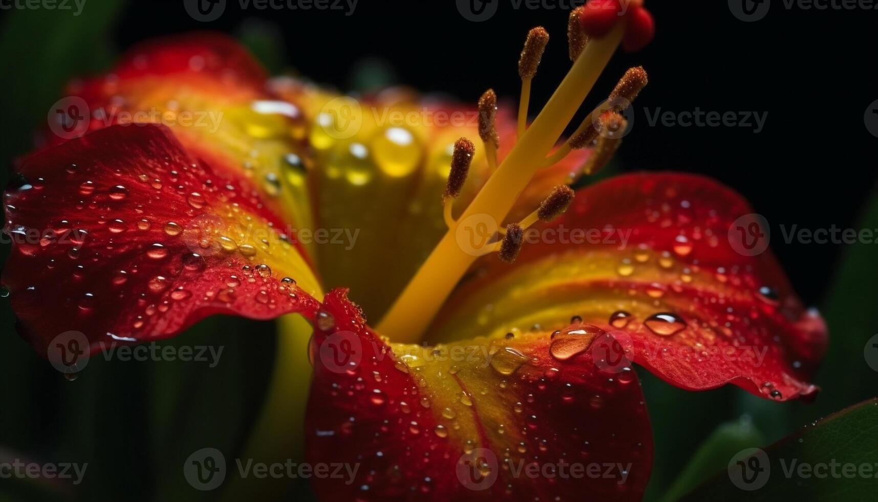 Vibrant gerbera daisy in wet summer, focus on pink blossom generated by AI photo