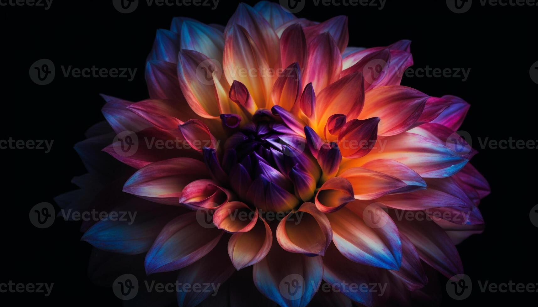 Vibrant petals of a single dahlia bloom on black background generated by AI photo