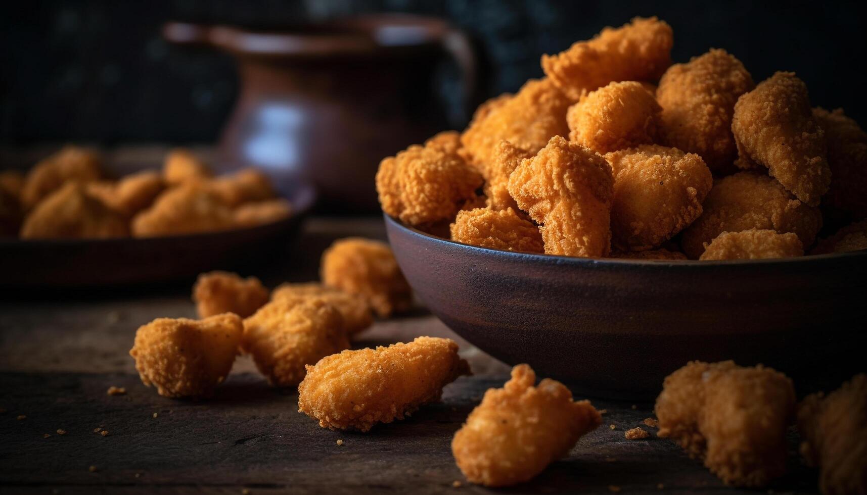 Rustic homemade meal Deep fried fish with crunchy coconut breading generated by AI photo
