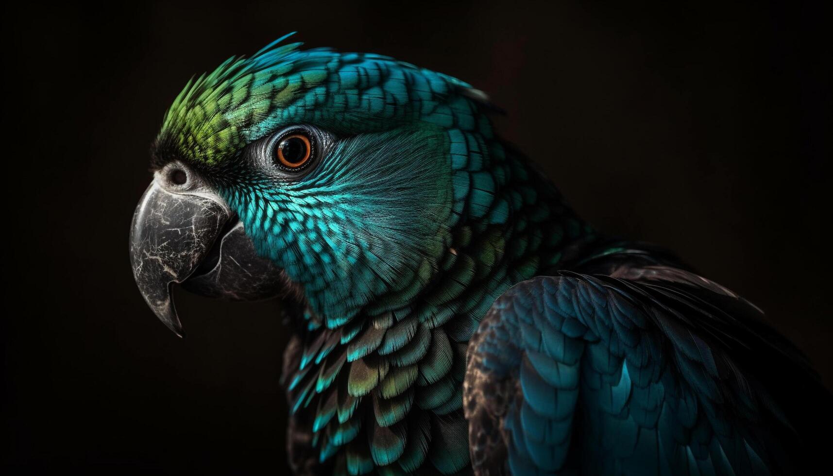 Vibrant gold and blue macaw perching on branch in rainforest generated by AI photo