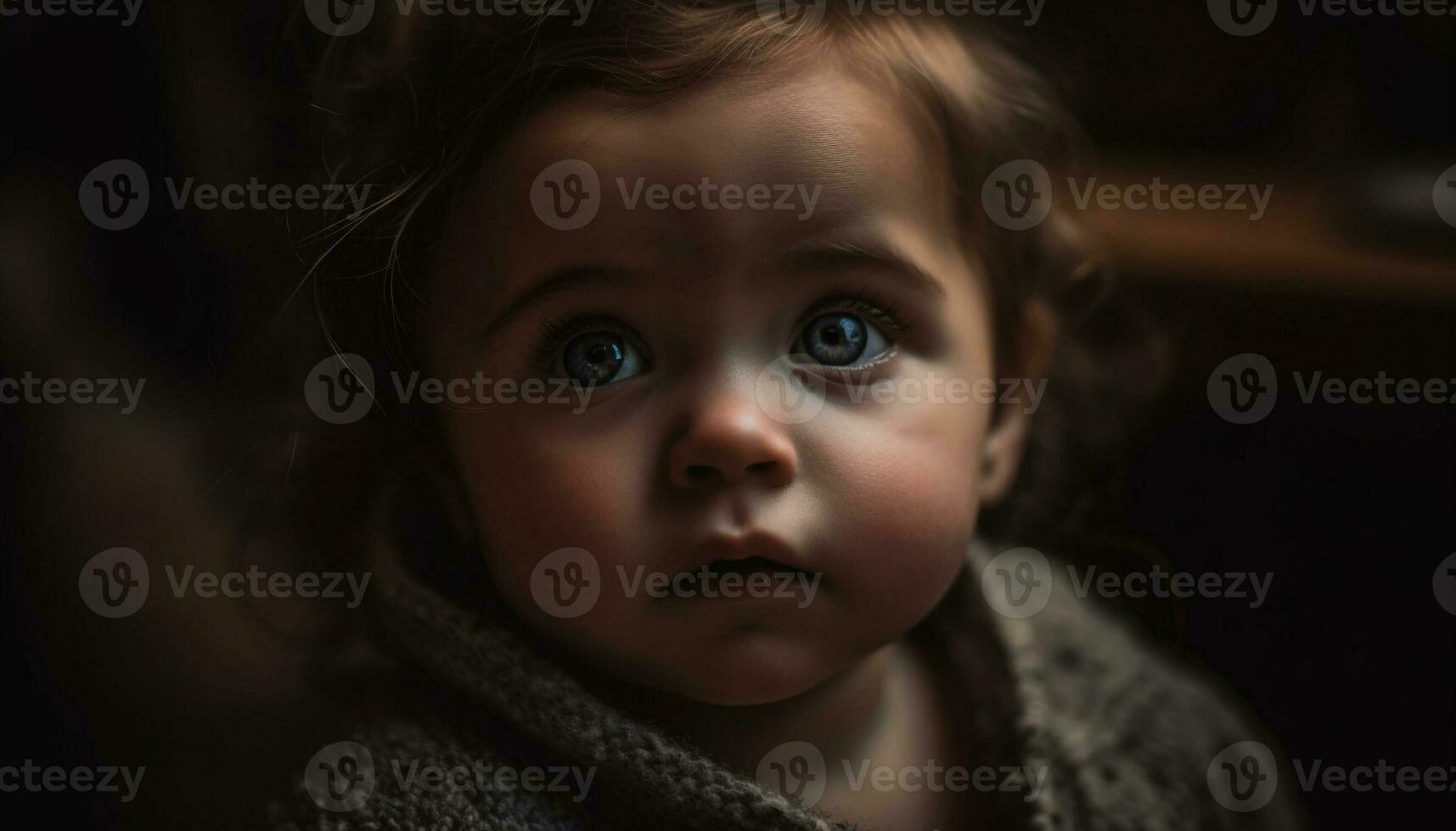 Cute toddler girl looking at camera with innocence outdoors generated by AI photo