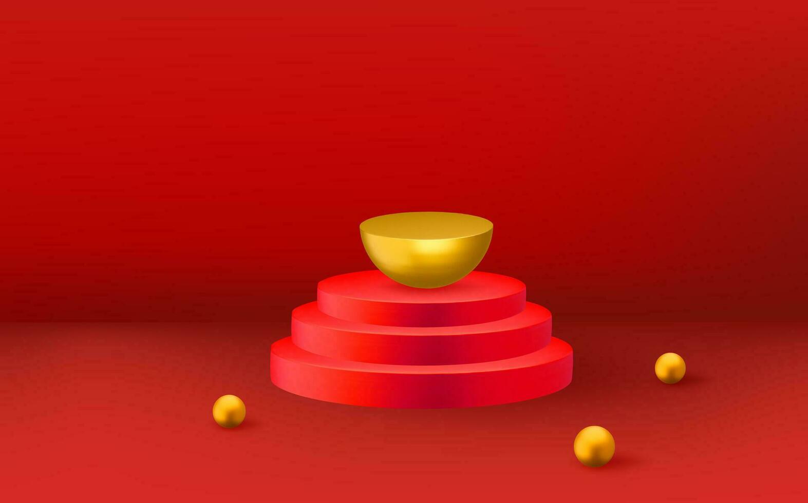 Empty 3d round  podium.Light red minimal wall scene.Abstract geometric platforms. vector