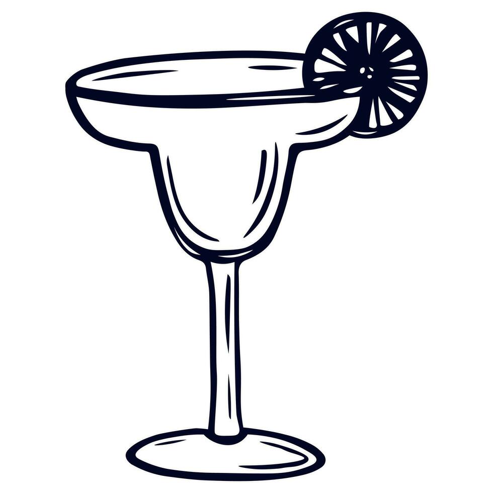 verano refrescante alcohólico cóctel. gráfico mano dibujado vector bosquejo de cóctel con Lima. vaso aislado en blanco antecedentes