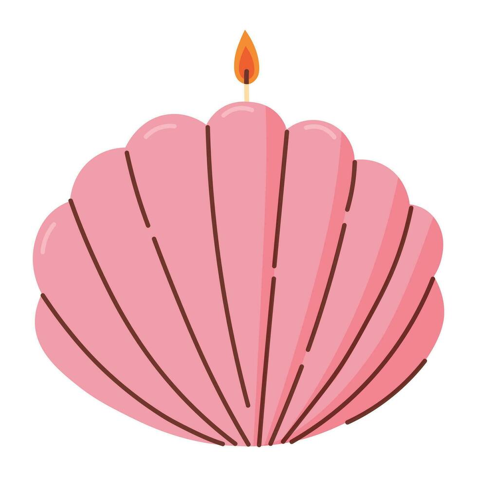 Decorative Cute Wax Candle in the Shape of a Shell. Pink Decorative Aroma Candle for Relax and Spa vector
