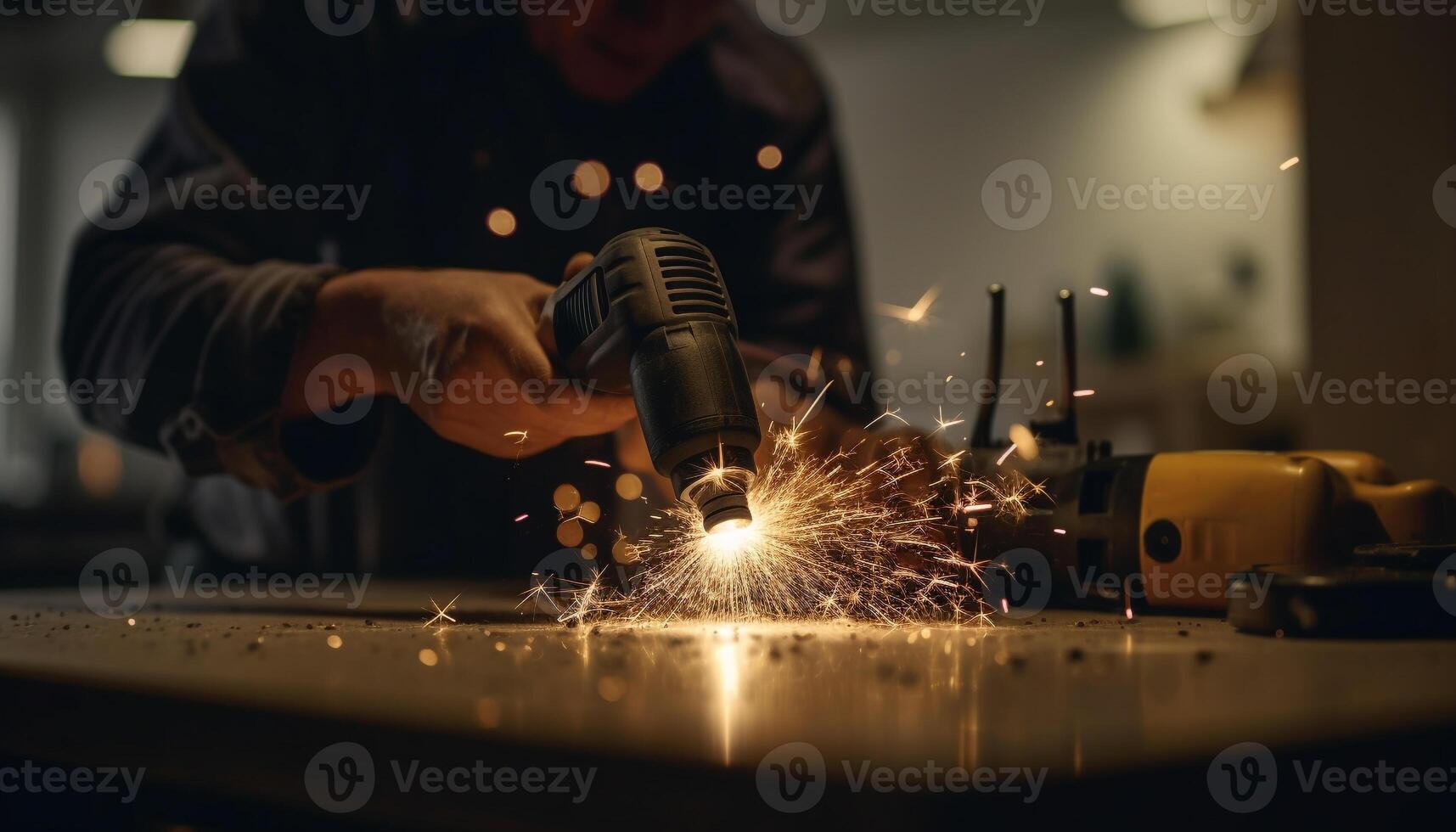 Expert metal worker uses welding torch for precise cutting generated by AI photo
