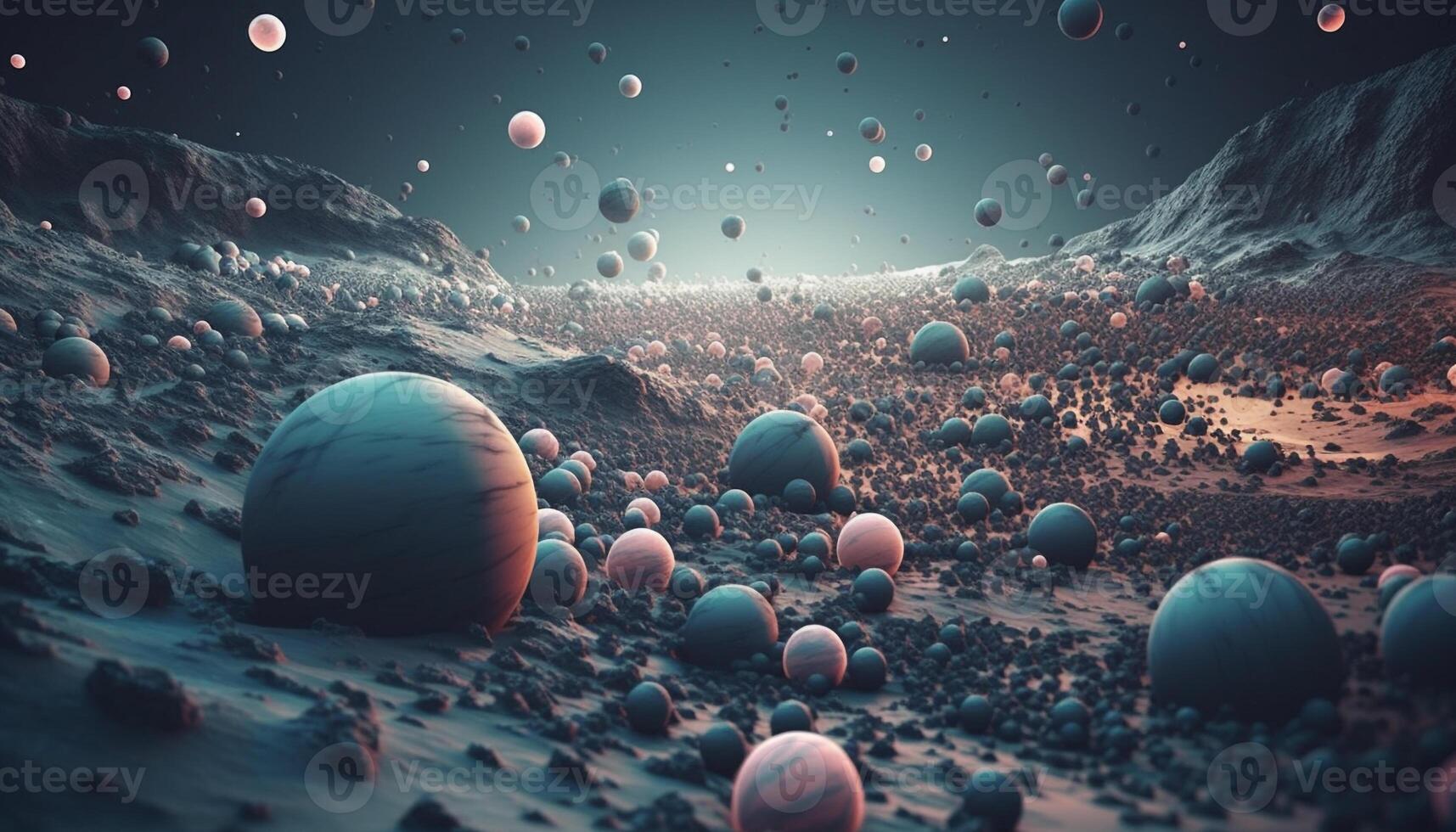 A futuristic spaceship orbits a blue planet in deep space generated by AI photo
