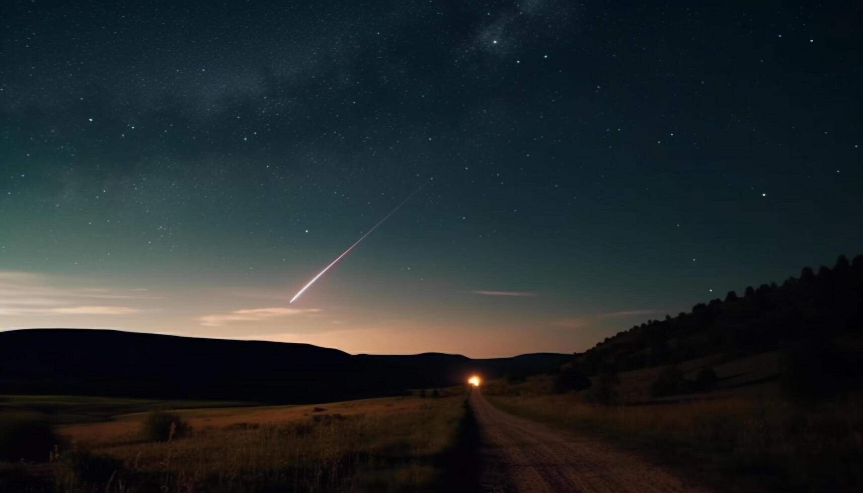 lechoso camino ilumina estrella sendero terminado tranquilo montaña paisaje generado por ai foto