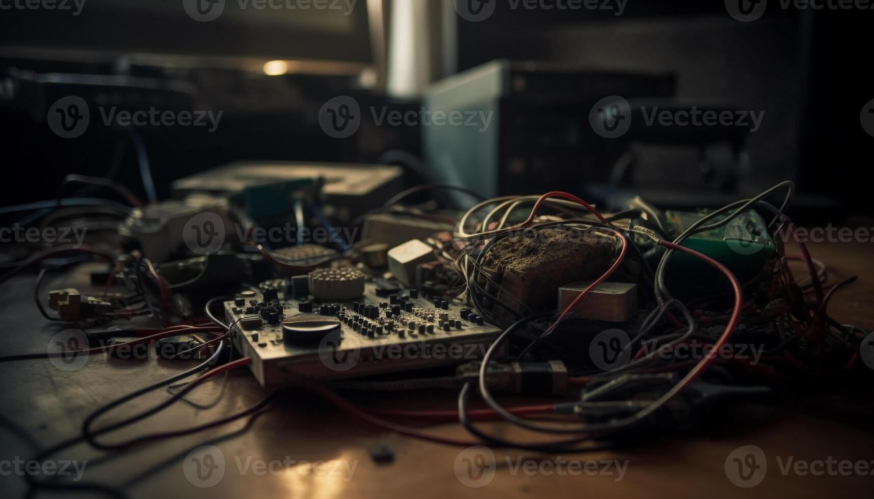 The technician disassembling the old computer chip for recycling generated by AI photo