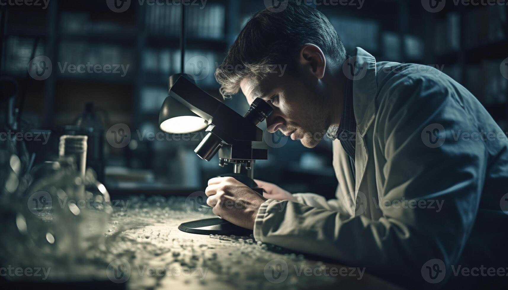 The scientist, with expertise in biotechnology, is examining equipment indoors generated by AI photo