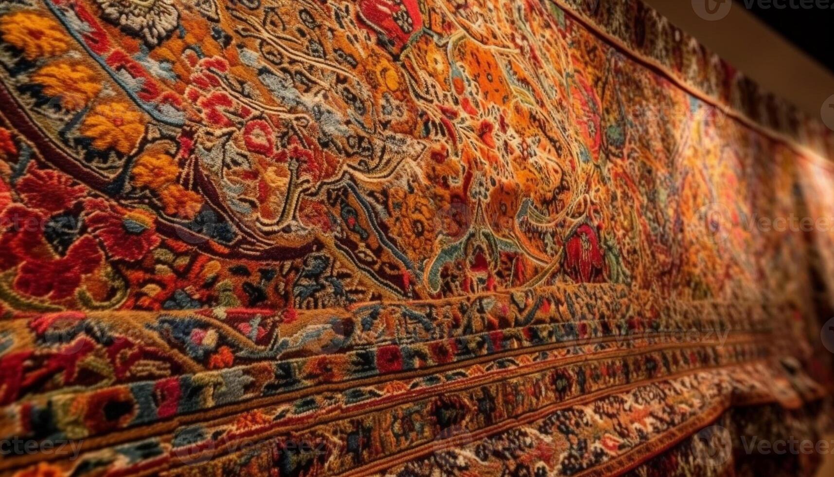 Vibrant kilim tapestry showcases ancient East Asian craft and culture generated by AI photo