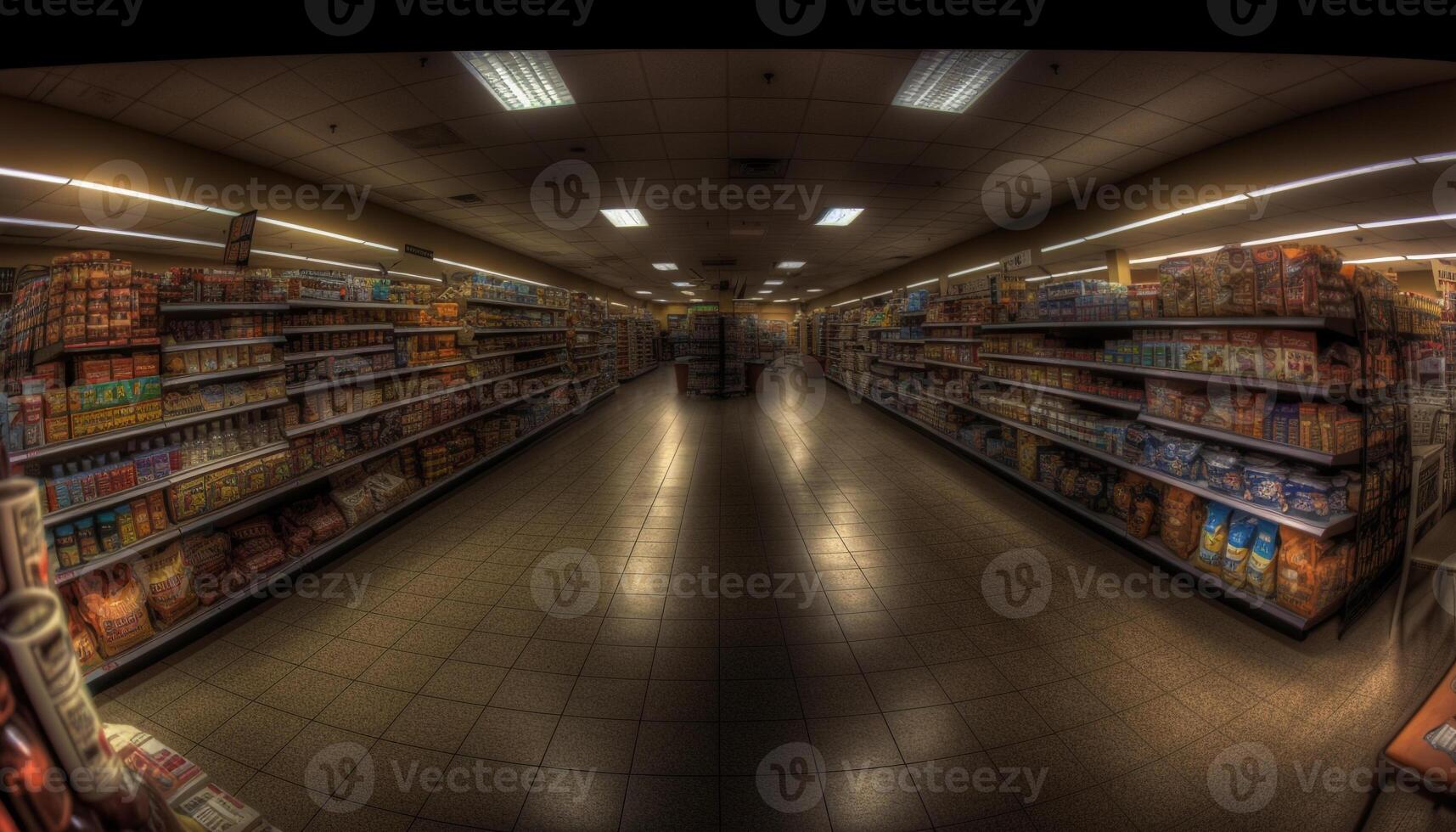 Inside the convenience store, a large abundance of fresh groceries generated by AI photo