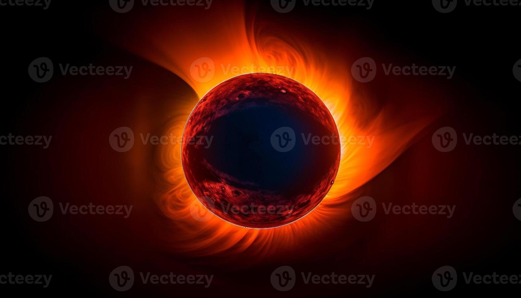 Abstract sphere of fire and heat orbiting a glowing planet generated by AI photo