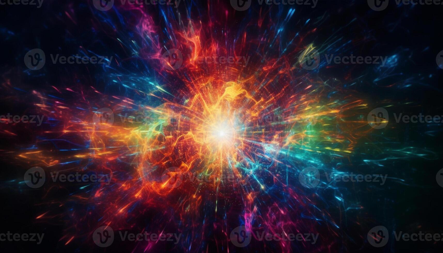 Futuristic galaxy explodes in vibrant colors, illuminating dark space generated by AI photo