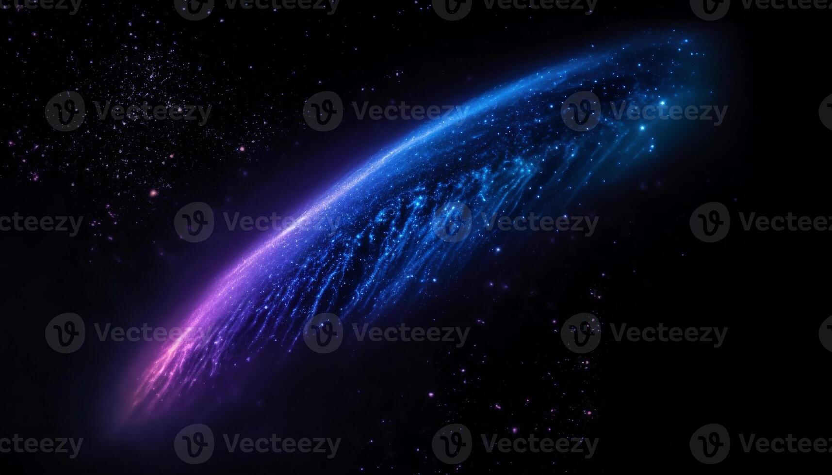 Glowing star shapes orbiting in deep blue galaxy backdrop generated by AI photo