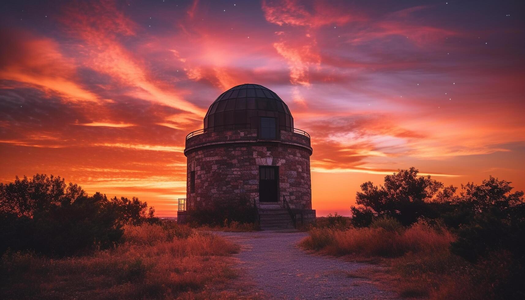 lechoso camino brilla terminado abandonado telescopio, revelador historia de astronomía generado por ai foto