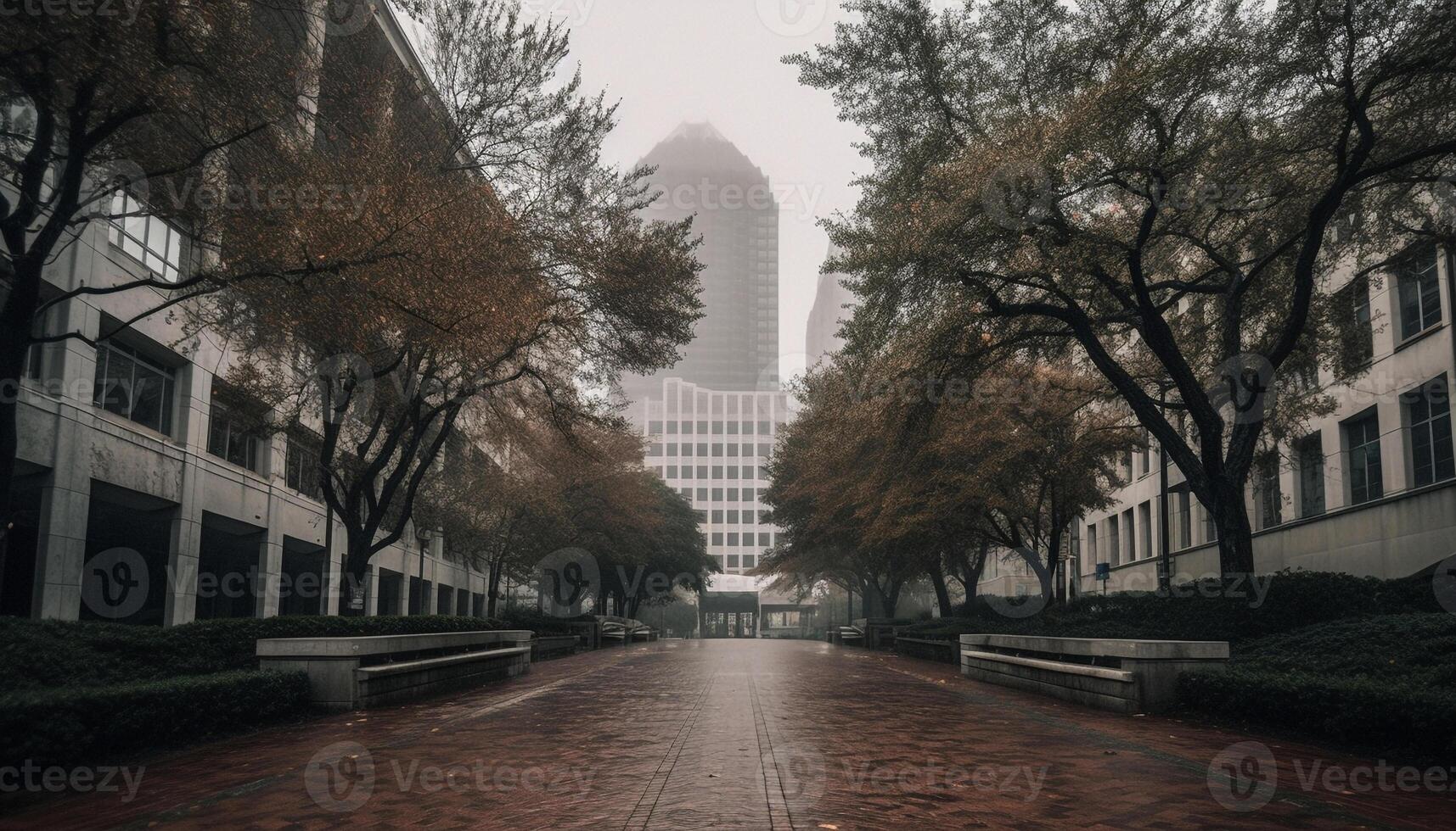 The modern skyscraper vanishes into the urban skyline at dusk generated by AI photo