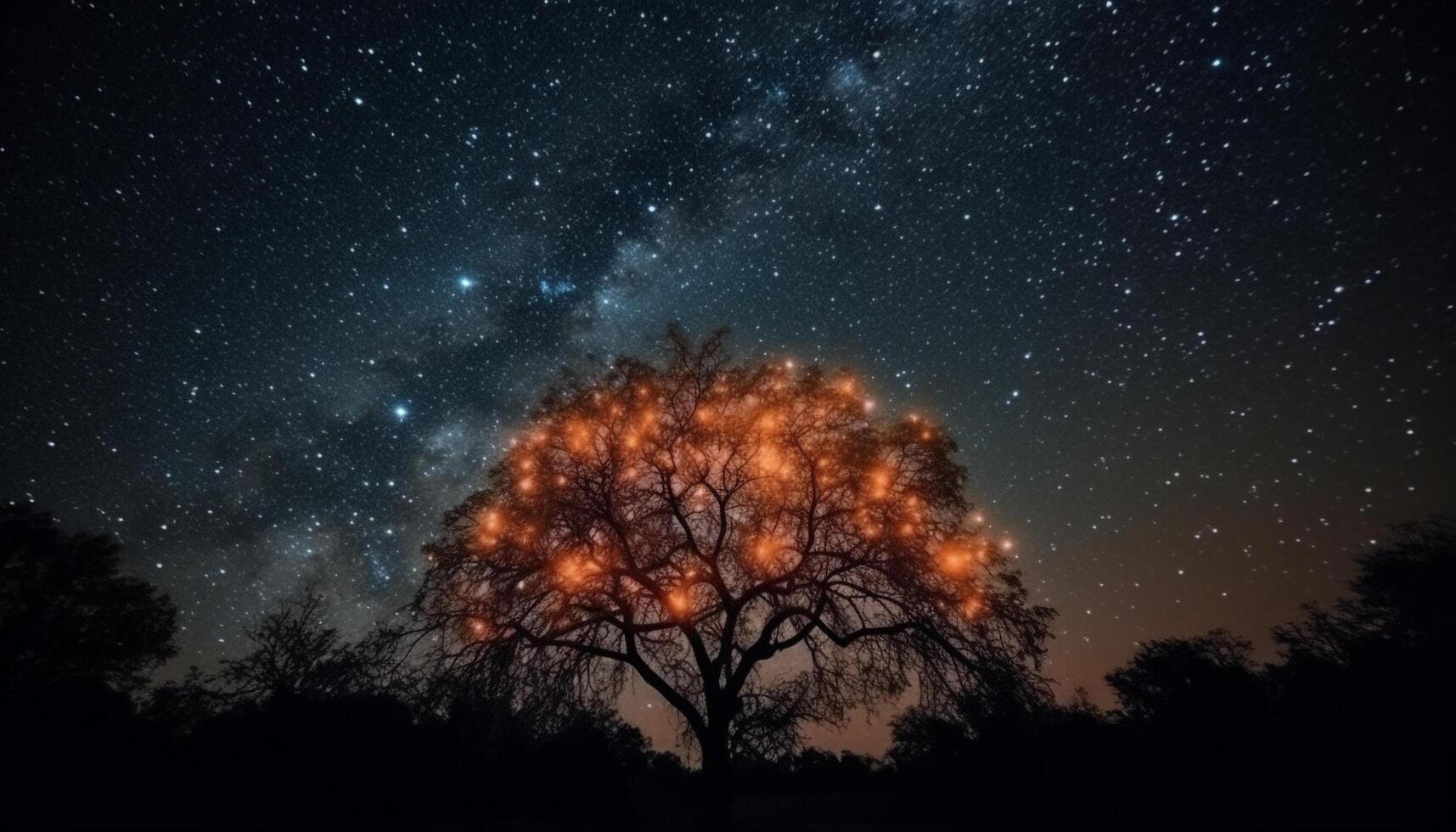 Milky Way illuminates majestic night sky, orbiting satellite in background generated by AI photo