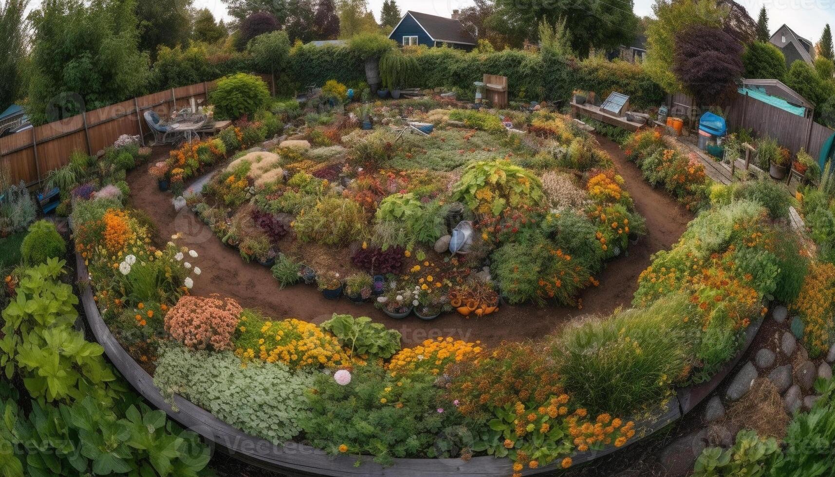 Vibrant flowers blossom in formal garden, a nature beauty generated by AI photo