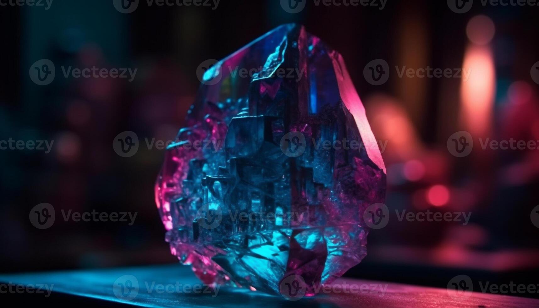 Shiny gemstone illuminates vibrant colors in close up crystal reflection generated by AI photo