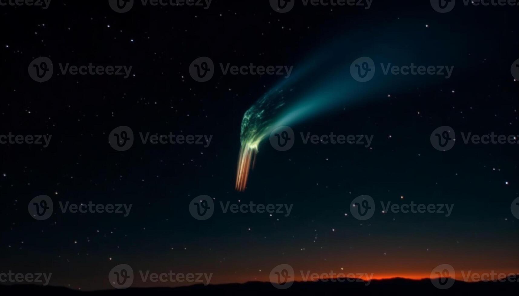 Milky Way illuminates mountain landscape, star trail captured through telescope generated by AI photo