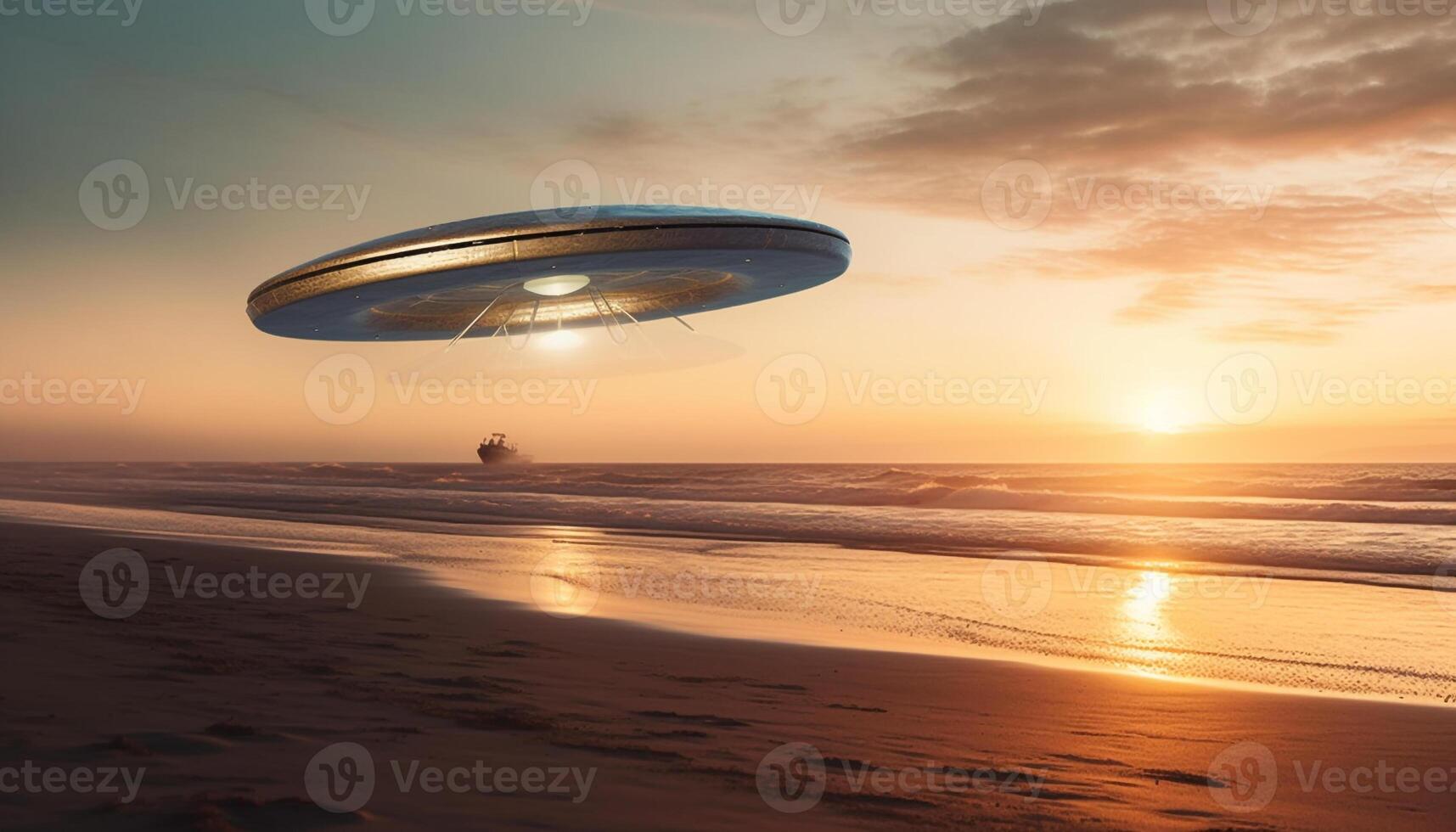 Spaceship propels through galaxy, reflecting beauty in nature twilight atmosphere generated by AI photo